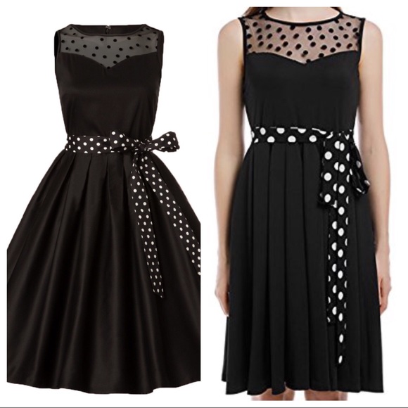 POLKA DOT MESH 50’s STYLE BELTED MESH TOP DRESS - Picture 2 of 3
